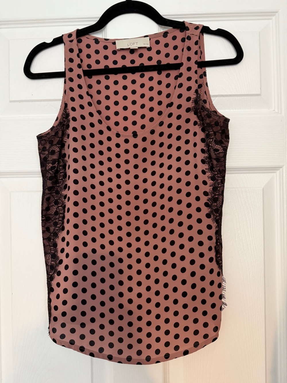 LOFT Rose Pink Polka Dot Lace-Trim Sleeveless Top
